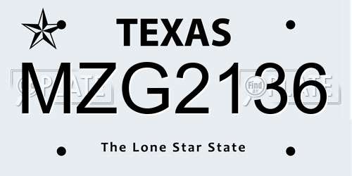 MZG2136 Texas License Plate