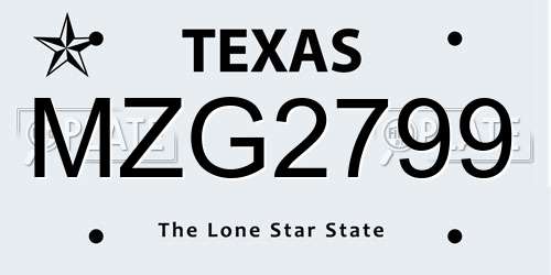 MZG2799 Texas License Plate