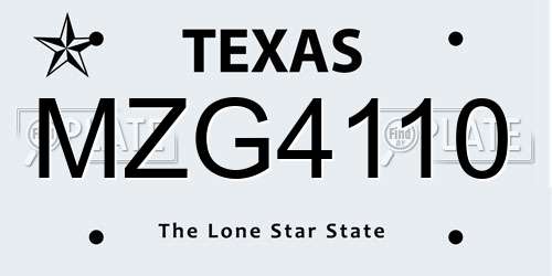 MZG4110 Texas License Plate