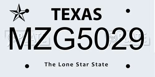 MZG5029 Texas License Plate