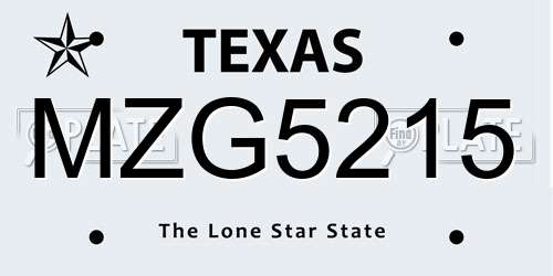 MZG5215 Texas License Plate