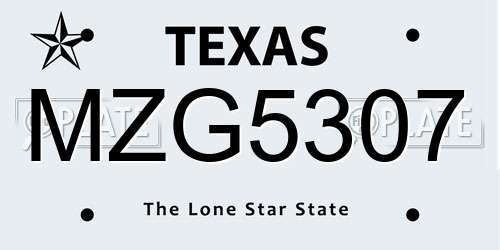 MZG5307 Texas License Plate