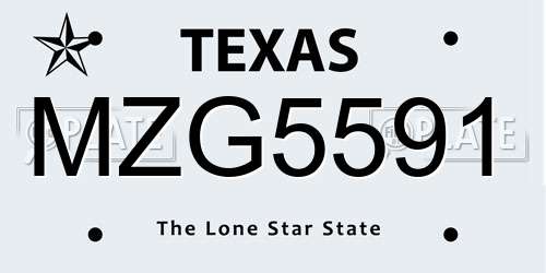 MZG5591 Texas License Plate