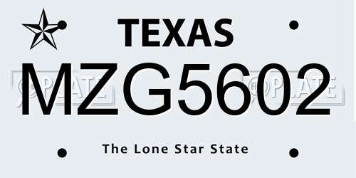MZG5602 Texas License Plate