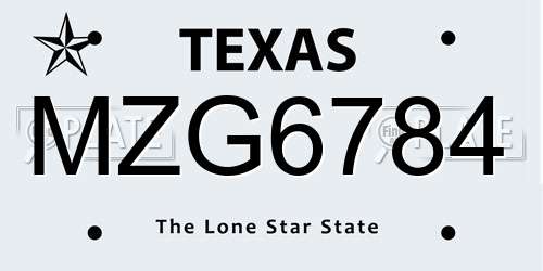 MZG6784 Texas License Plate