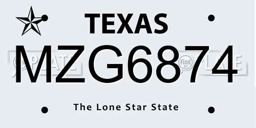 MZG6874 Texas License Plate