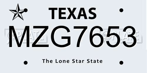 MZG7653 Texas License Plate