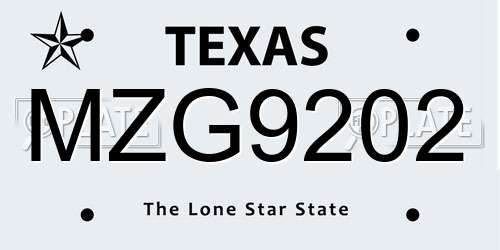 MZG9202 Texas License Plate