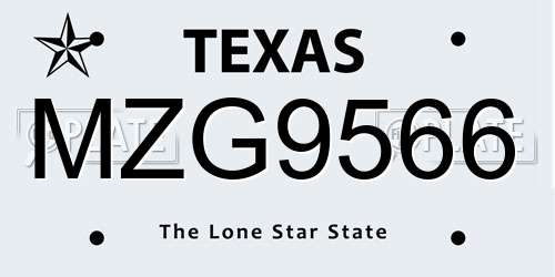MZG9566 Texas License Plate
