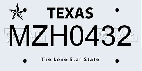 MZH0432 Texas License Plate