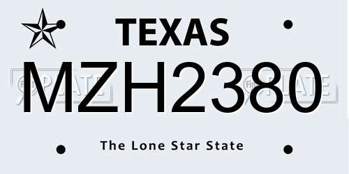 MZH2380 Texas License Plate