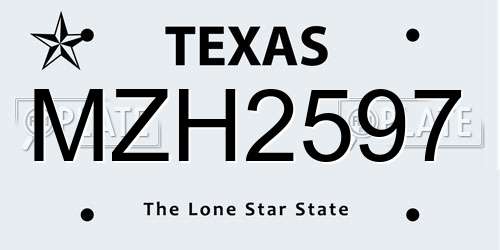 MZH2597 Texas License Plate