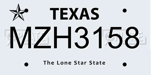 MZH3158 Texas License Plate