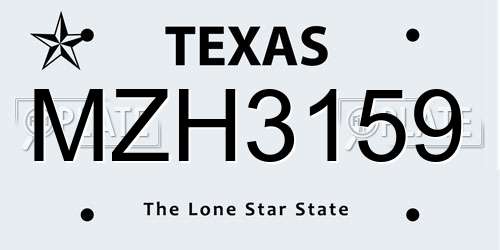 MZH3159 Texas License Plate