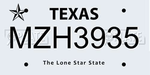 MZH3935 Texas License Plate
