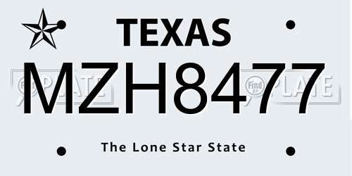 MZH8477 Texas License Plate