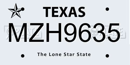 MZH9635 Texas License Plate