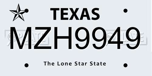 MZH9949 Texas License Plate