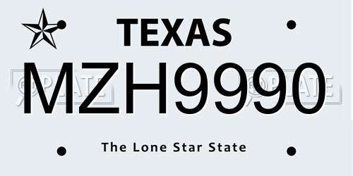 MZH9990 Texas License Plate