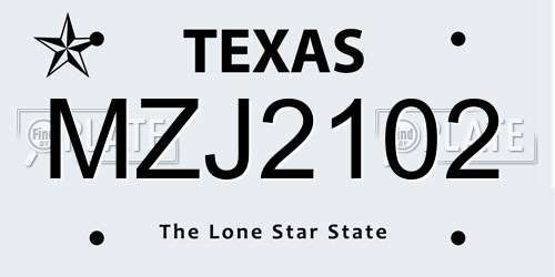 MZJ2102 Texas License Plate