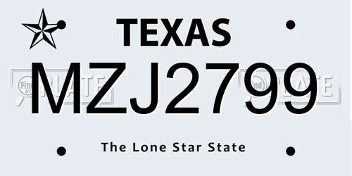 MZJ2799 Texas License Plate
