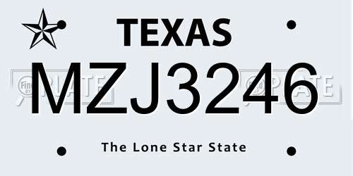 MZJ3246 Texas License Plate