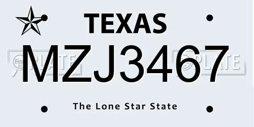 MZJ3467 Texas License Plate