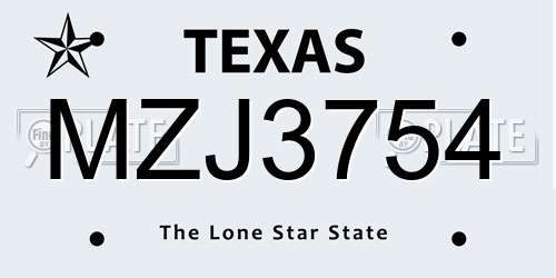 MZJ3754 Texas License Plate