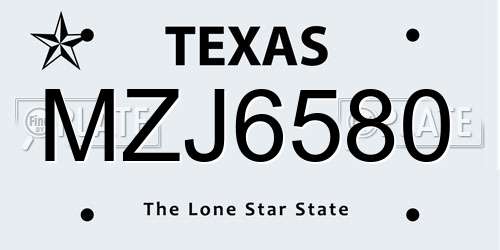 MZJ6580 Texas License Plate