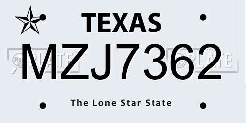 MZJ7362 Texas License Plate