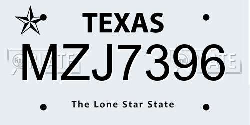 MZJ7396 Texas License Plate