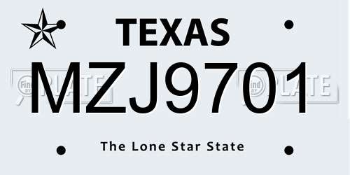 MZJ9701 Texas License Plate
