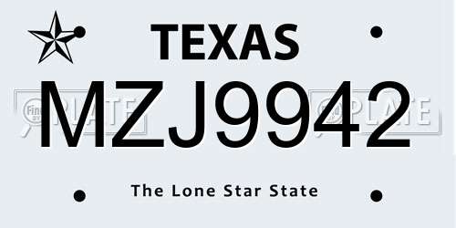 MZJ9942 Texas License Plate