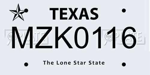 MZK0116 Texas License Plate