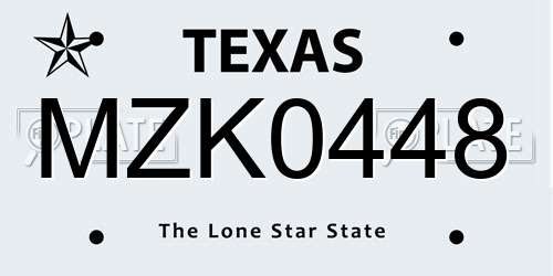 MZK0448 Texas License Plate
