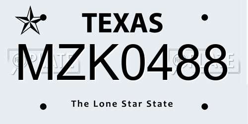 MZK0488 Texas License Plate