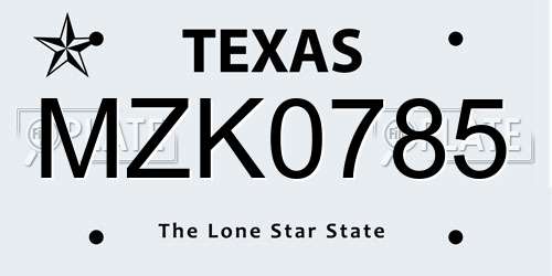 MZK0785 Texas License Plate