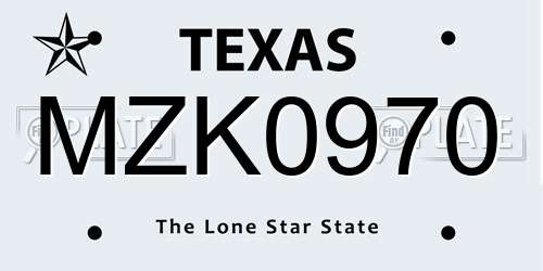 MZK0970 Texas License Plate