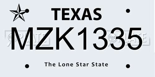 MZK1335 Texas License Plate