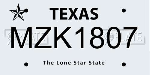 MZK1807 Texas License Plate