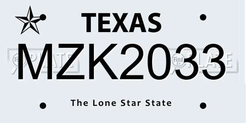 MZK2033 Texas License Plate