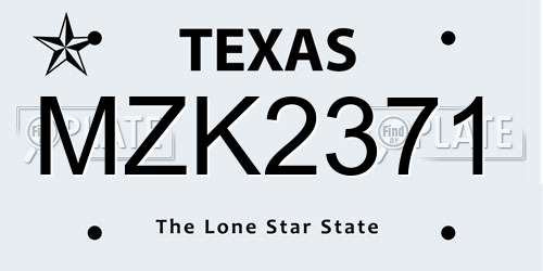 MZK2371 Texas License Plate