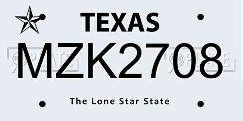 MZK2708 Texas License Plate