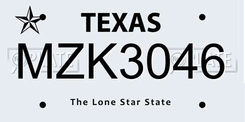 MZK3046 Texas License Plate