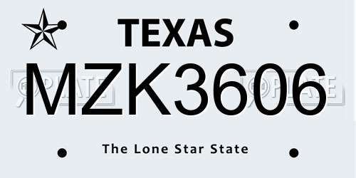 MZK3606 Texas License Plate