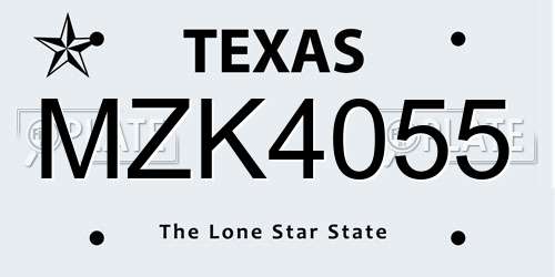 MZK4055 Texas License Plate