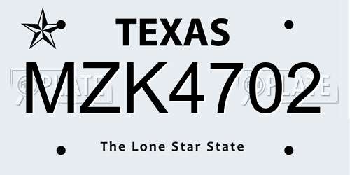 MZK4702 Texas License Plate