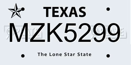 MZK5299 Texas License Plate