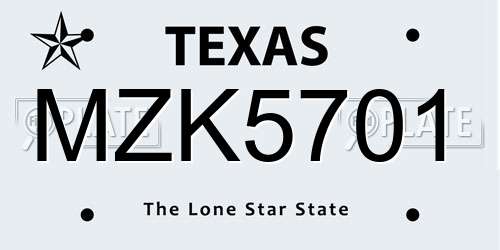 MZK5701 Texas License Plate