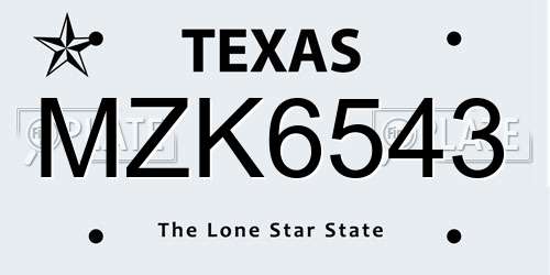 MZK6543 Texas License Plate